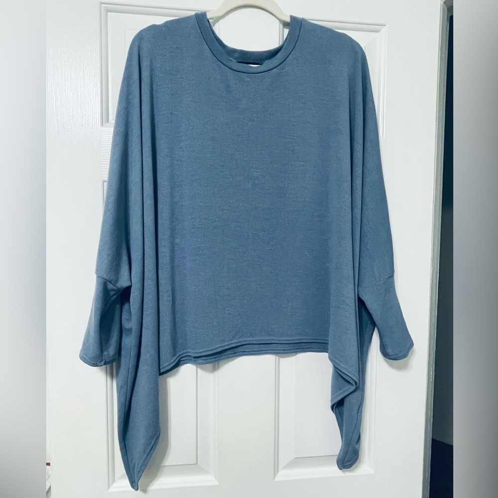 Nally & Millie Blue Asymmetrical Sweater poncho one size fits most